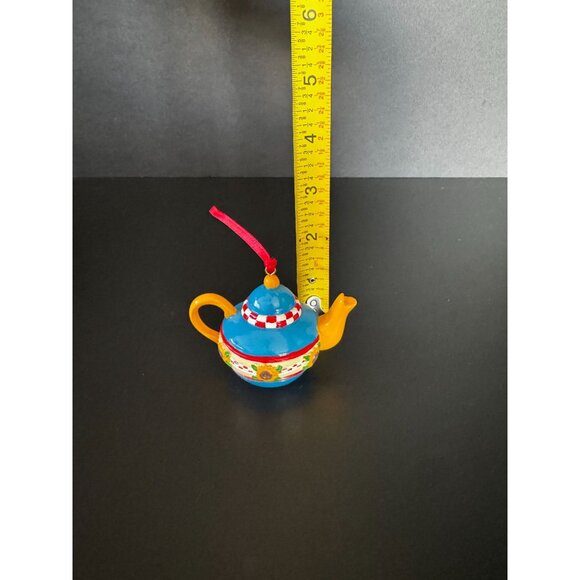 Mary Engelbreit Miniature Teapot Ornament Blue Yellow Sunflowers Flowers Christm - Picture 15 of 16